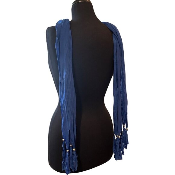 Blue Scarf w/Silver Chain Crown Gem Pendant (Brand Unknown-READ) - Picture 3 of 16
